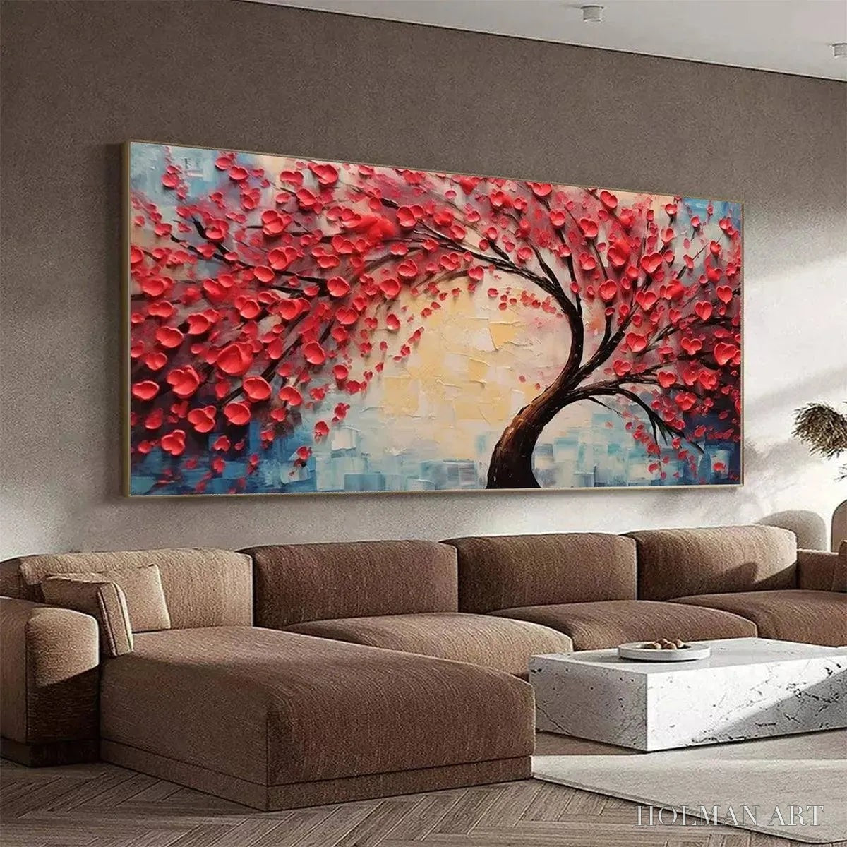 HOLMAN ART Heart Tree – Textured Impasto Red Tree Painting with Heart-Shaped Leaves - image 4