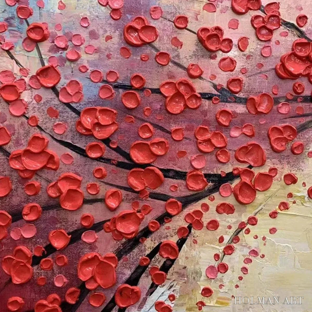 HOLMAN ART Heart Tree – Textured Impasto Red Tree Painting with Heart-Shaped Leaves - image 5