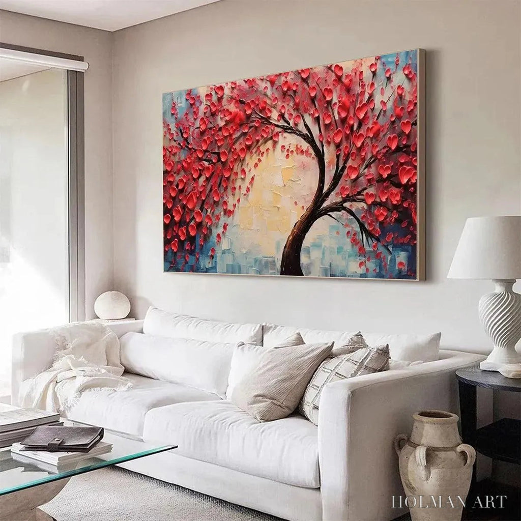 HOLMAN ART Heart Tree – Textured Impasto Red Tree Painting with Heart-Shaped Leaves - image 6