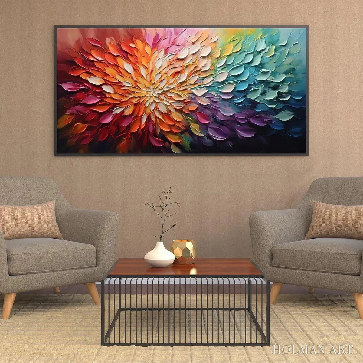 HOLMAN ART Rainbow Petals – Textured Impasto Abstract Floral Painting in Rainbow Colors - image 5