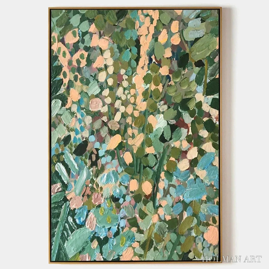 HOLMAN ART Enchanted Garden – Vertical Abstract Floral Painting in Green, Blue, and Peach - image 1