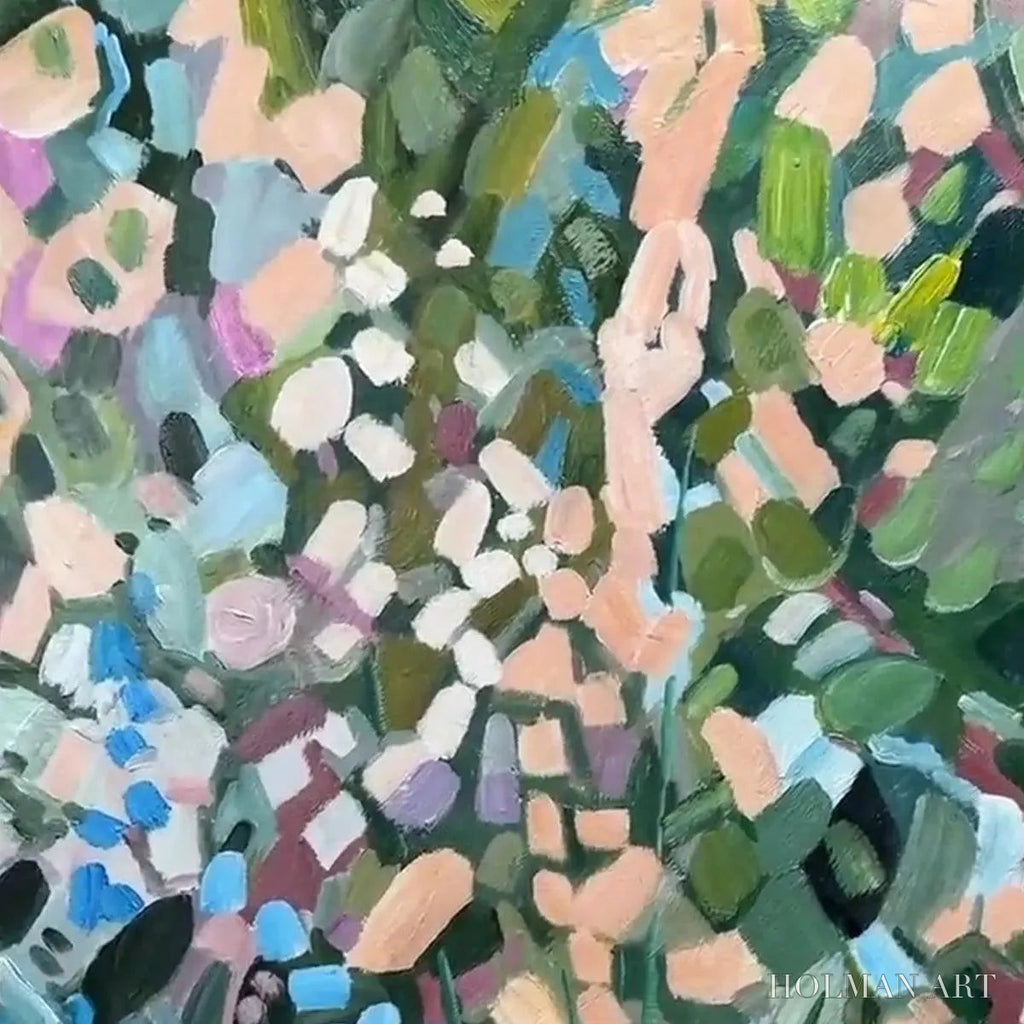 HOLMAN ART Enchanted Garden – Vertical Abstract Floral Painting in Green, Blue, and Peach - image 3