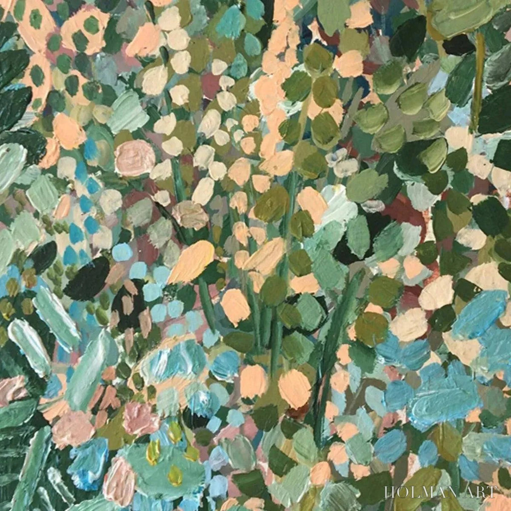 HOLMAN ART Enchanted Garden – Vertical Abstract Floral Painting in Green, Blue, and Peach - image 5