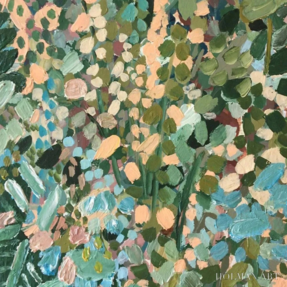 HOLMAN ART Enchanted Garden – Vertical Abstract Floral Painting in Green, Blue, and Peach - image 5