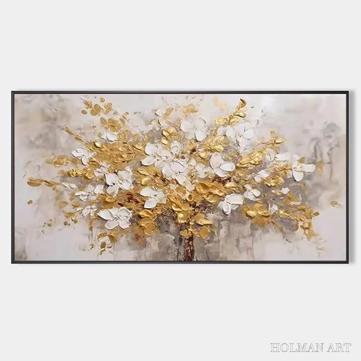 HOLMAN ART Golden Garden – Textured White and Gold Floral Impasto Painting - image 1