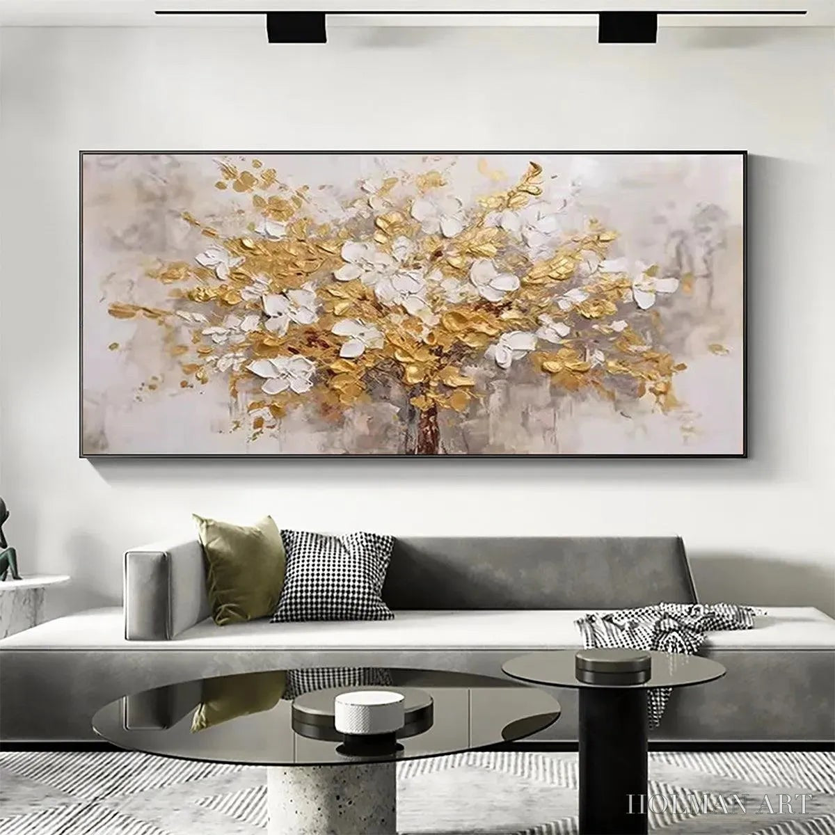 HOLMAN ART Golden Garden – Textured White and Gold Floral Impasto Painting - image 2