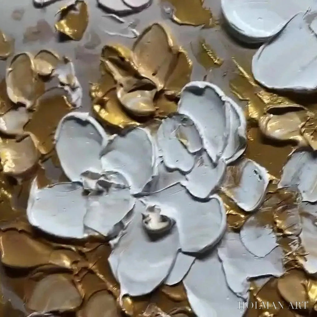HOLMAN ART Golden Garden – Textured White and Gold Floral Impasto Painting - image 3