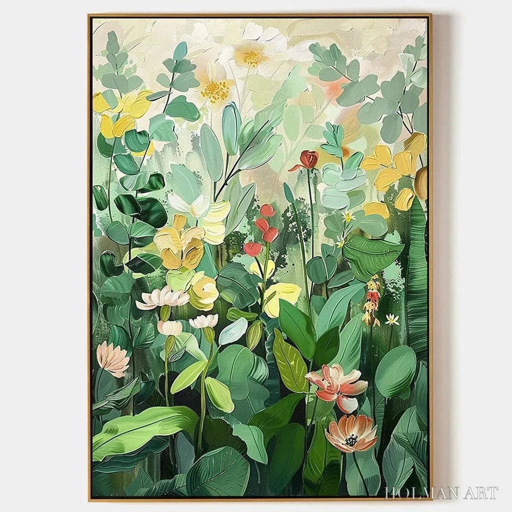 HOLMAN ART Botanical Garden – Vertical Green and Yellow Floral Painting - image 1