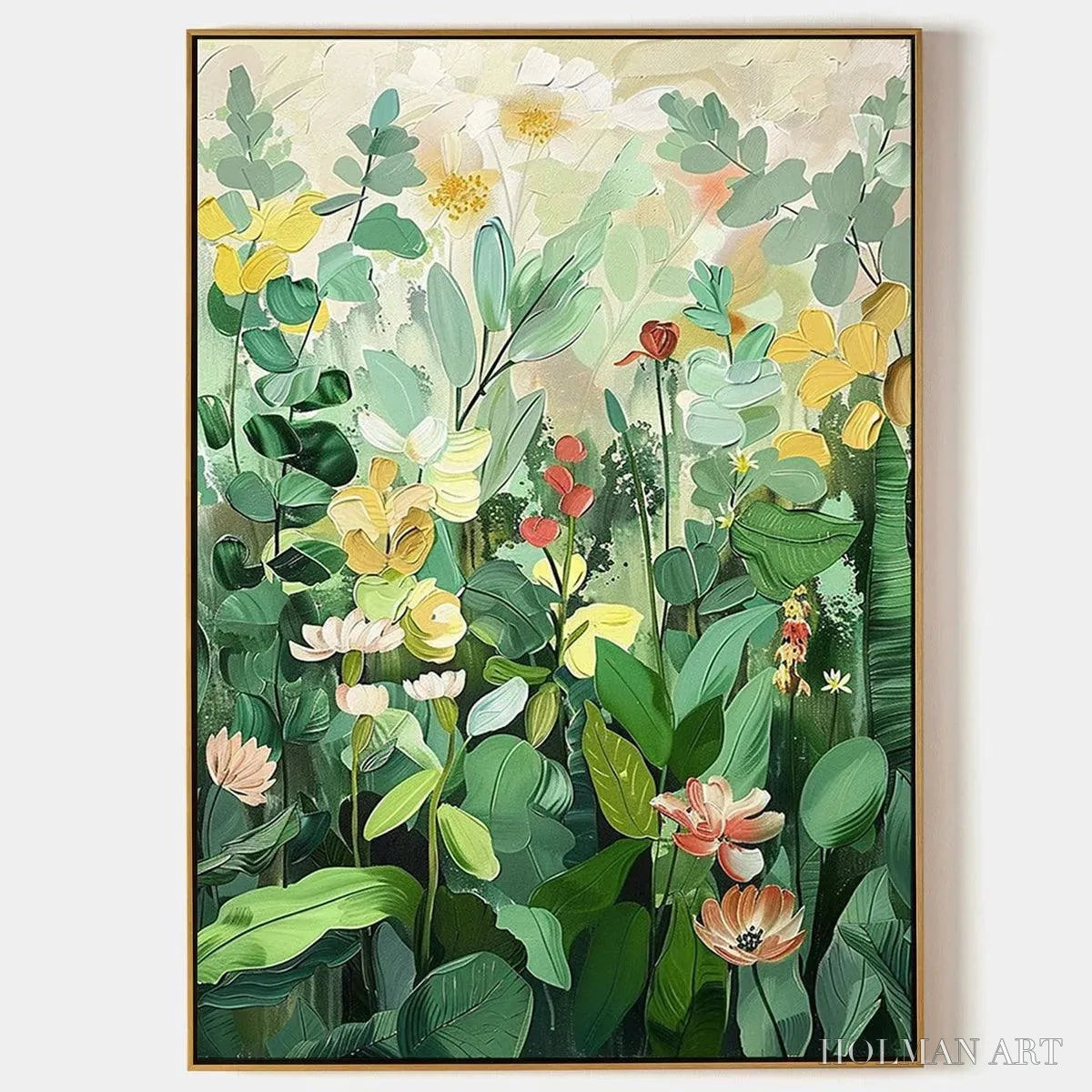 HOLMAN ART Botanical Garden – Vertical Green and Yellow Floral Painting - image 1
