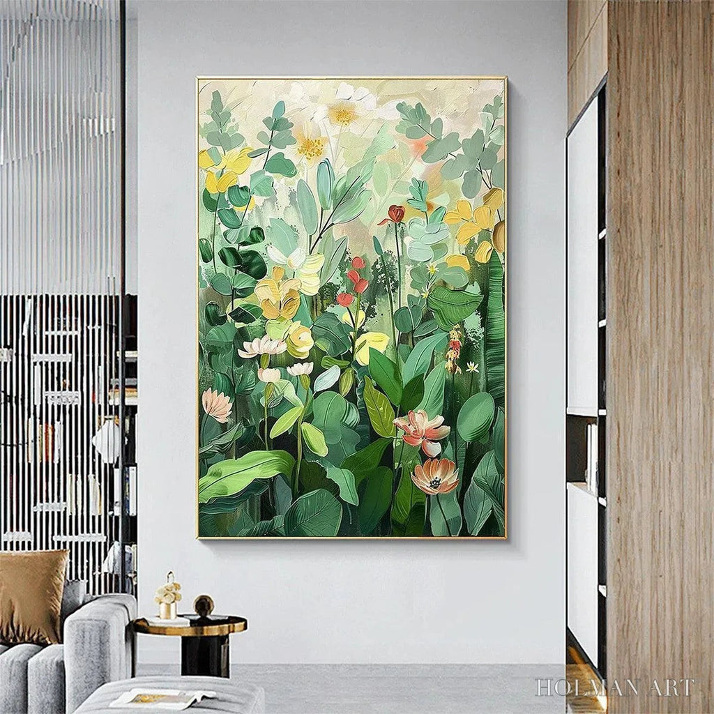 HOLMAN ART Botanical Garden – Vertical Green and Yellow Floral Painting - image 2