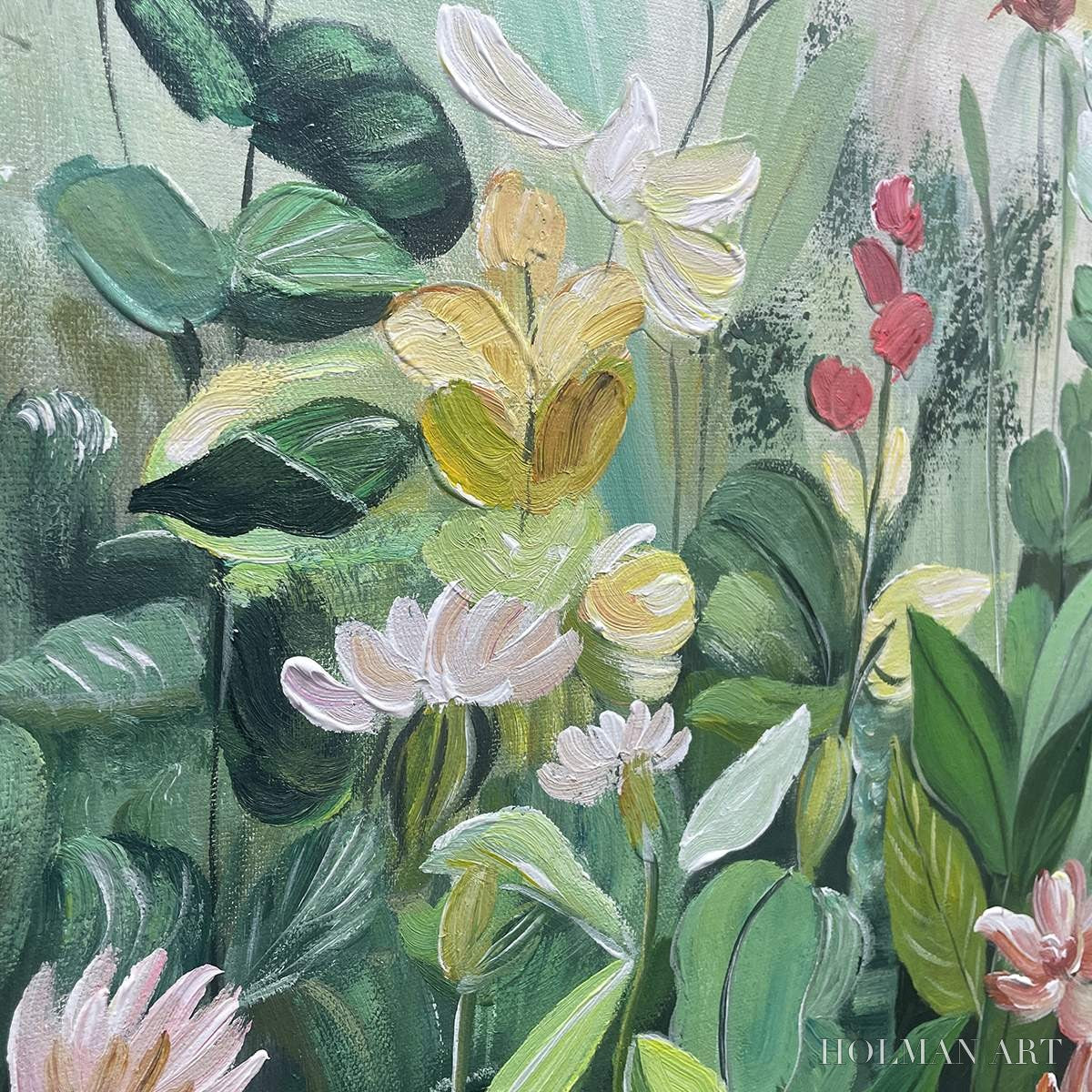 HOLMAN ART Botanical Garden – Vertical Green and Yellow Floral Painting - image 3