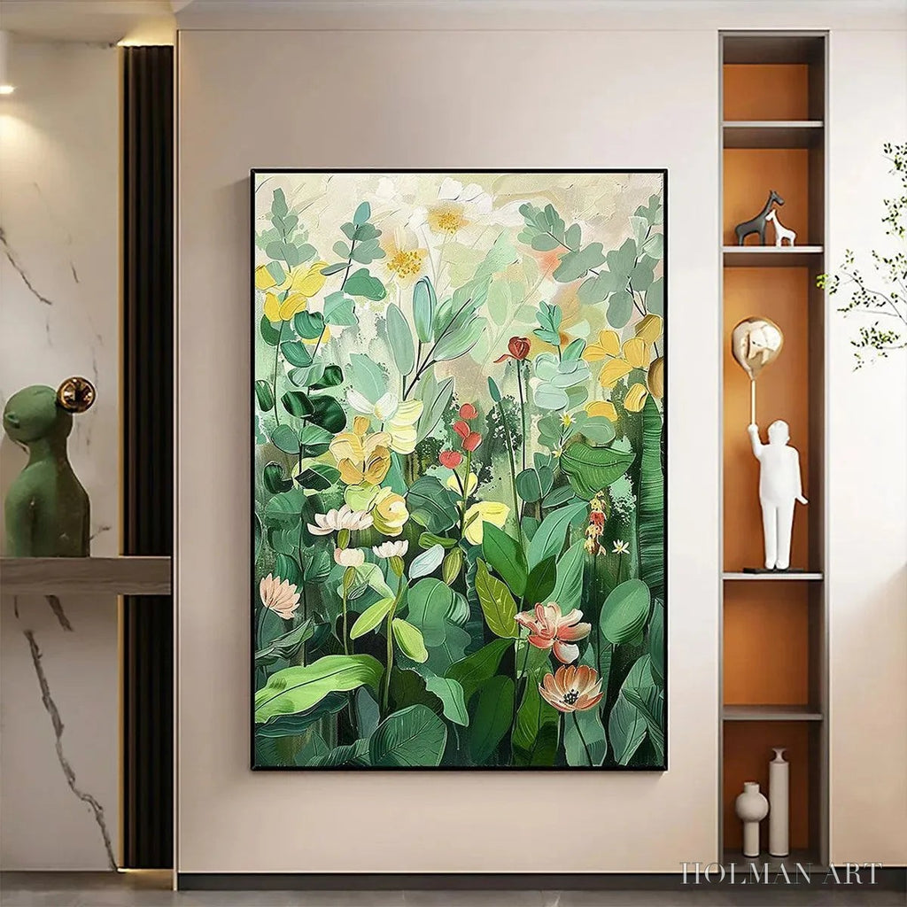 HOLMAN ART Botanical Garden – Vertical Green and Yellow Floral Painting - image 4
