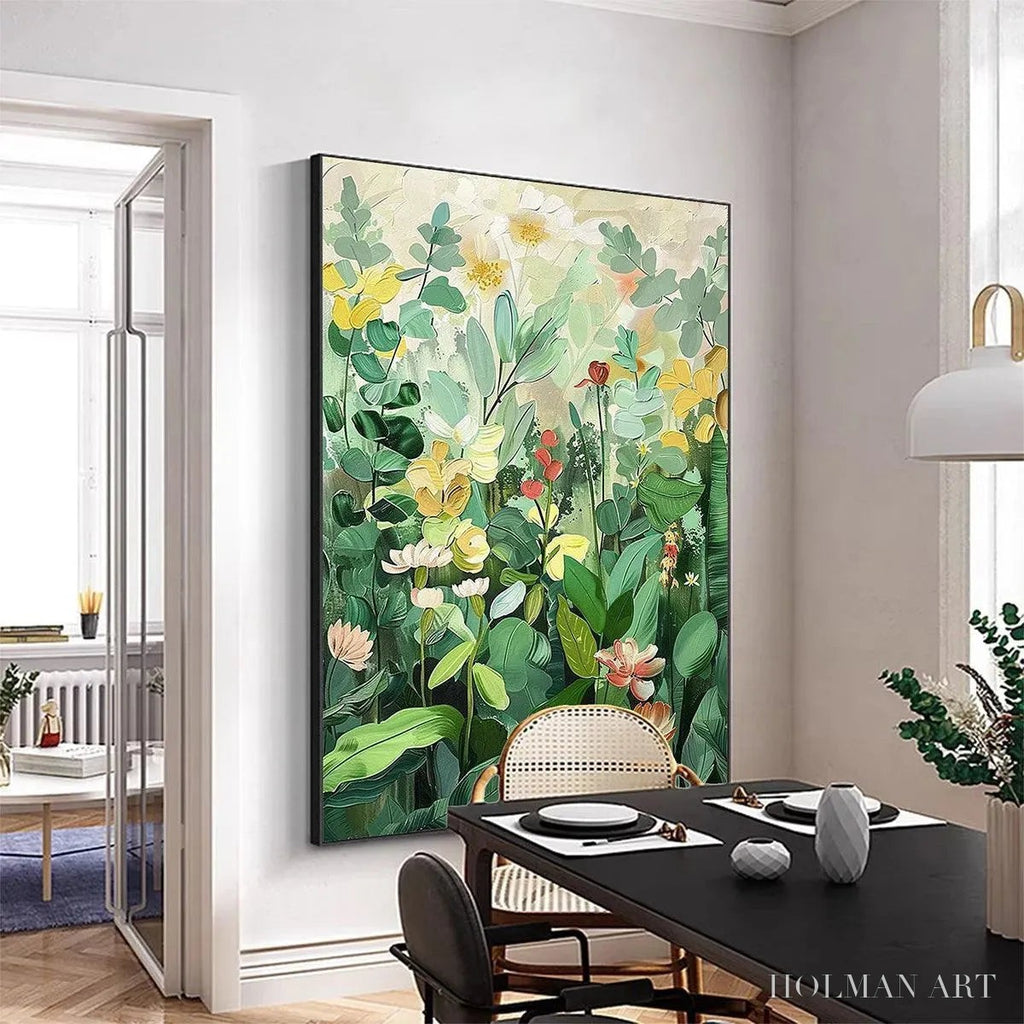 HOLMAN ART Botanical Garden – Vertical Green and Yellow Floral Painting - image 5