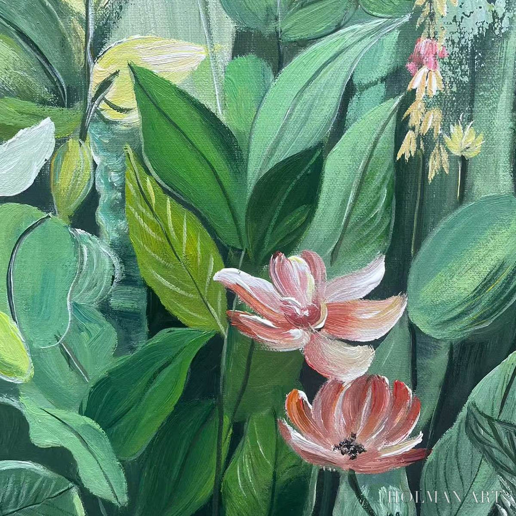 HOLMAN ART Botanical Garden – Vertical Green and Yellow Floral Painting - image 6