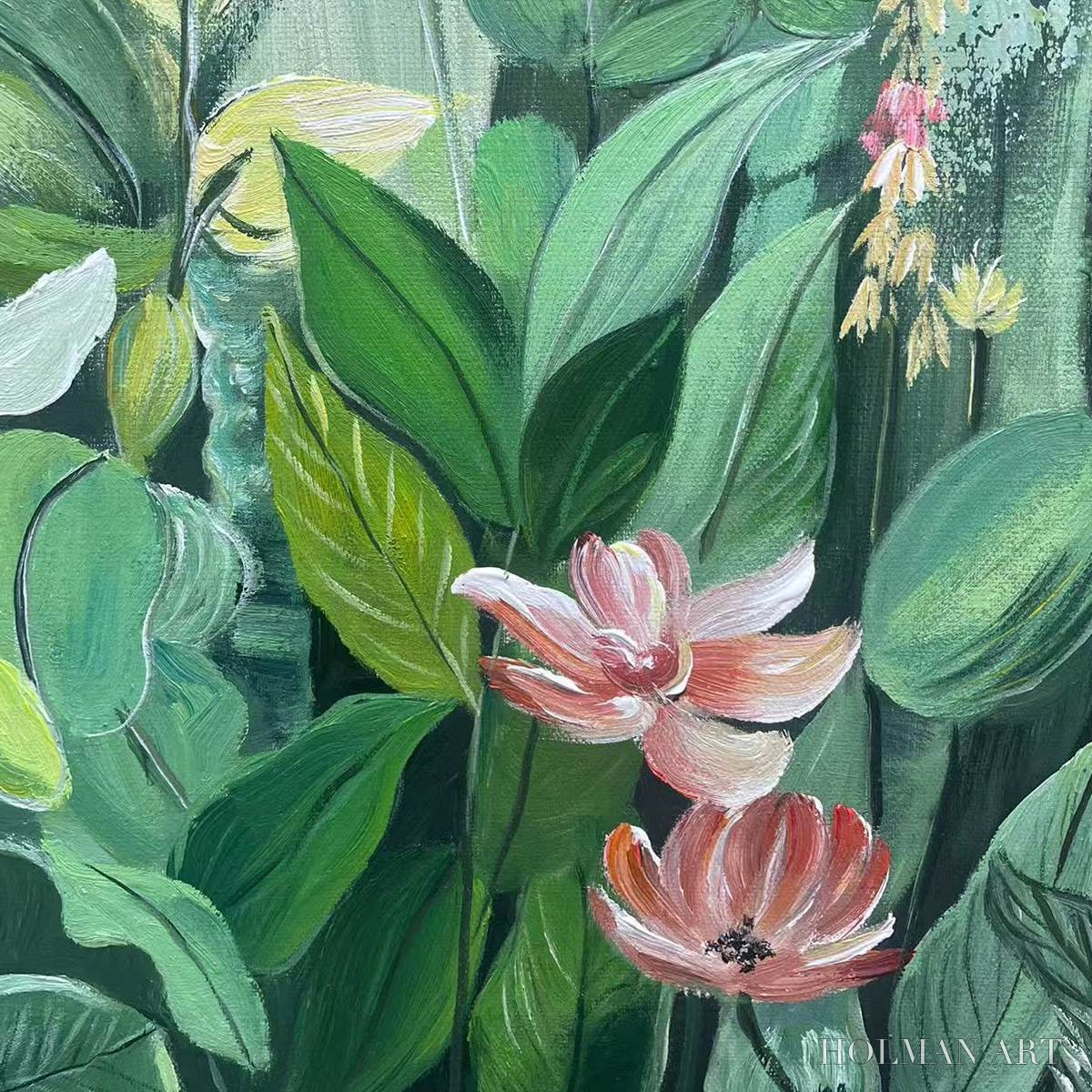 HOLMAN ART Botanical Garden – Vertical Green and Yellow Floral Painting - image 6