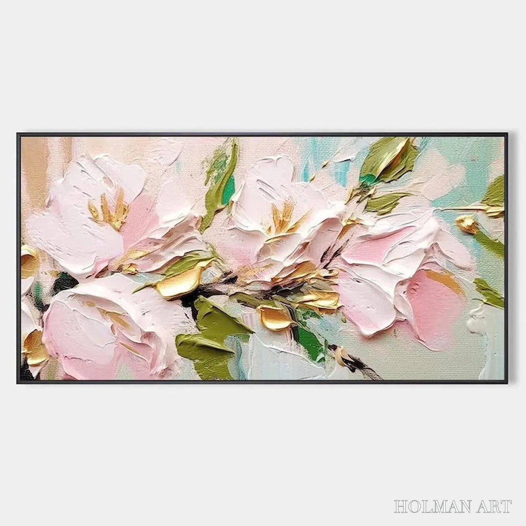 HOLMAN ART Golden Blush – Textured Pink and Gold Floral Impasto Painting - image 1