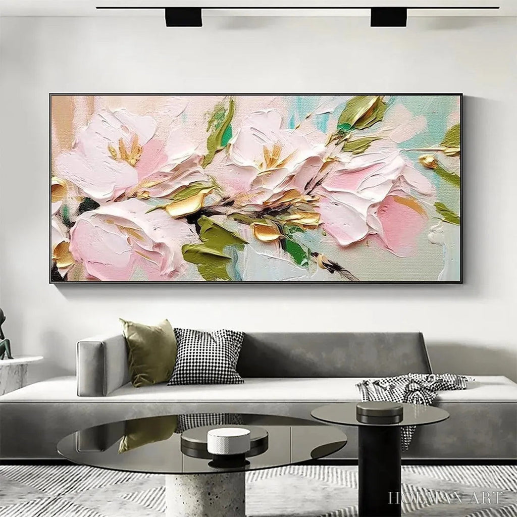 HOLMAN ART Golden Blush – Textured Pink and Gold Floral Impasto Painting - image 2