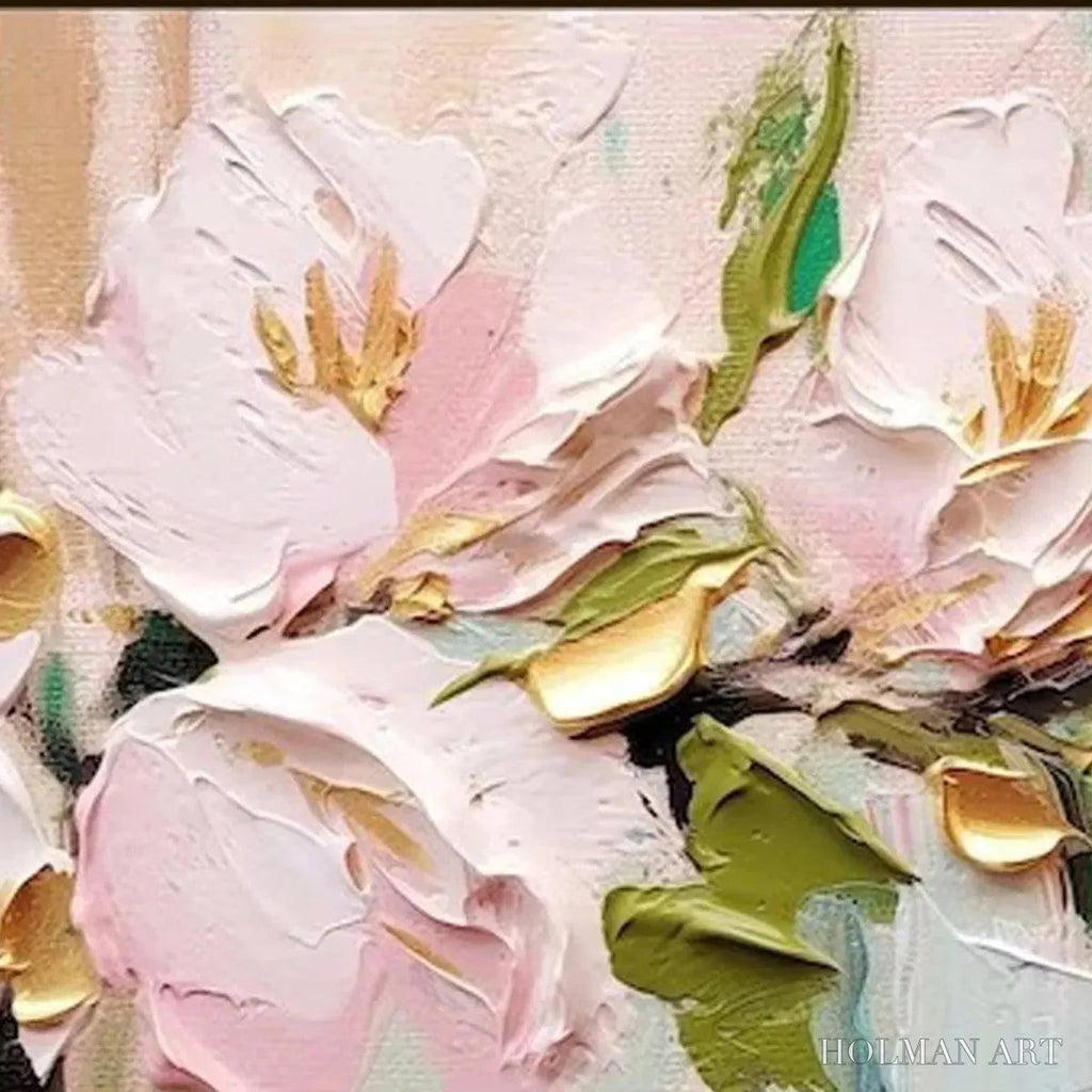 HOLMAN ART Golden Blush – Textured Pink and Gold Floral Impasto Painting - image 3