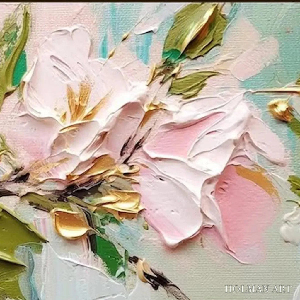 HOLMAN ART Golden Blush – Textured Pink and Gold Floral Impasto Painting - image 5