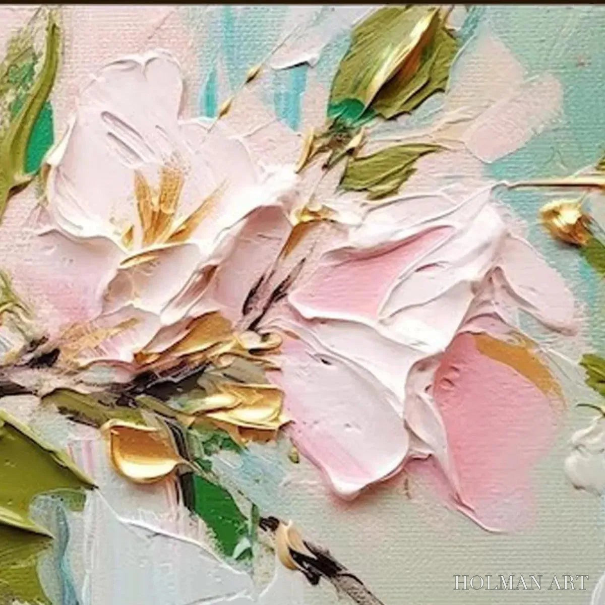 HOLMAN ART Golden Blush – Textured Pink and Gold Floral Impasto Painting - image 5