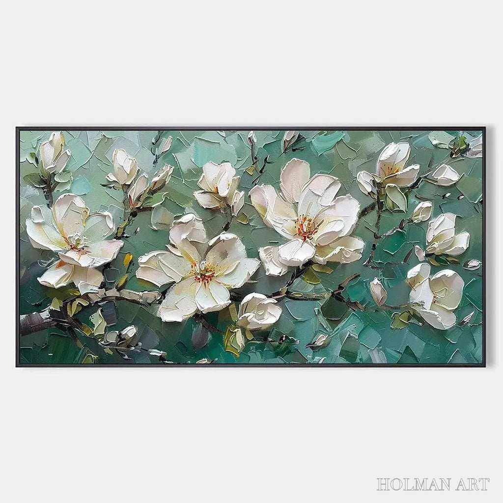 HOLMAN ART Jade Magnolias – White Magnolia Impasto Painting - image 1
