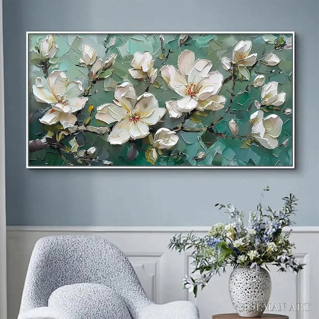 HOLMAN ART Jade Magnolias – White Magnolia Impasto Painting - image 2