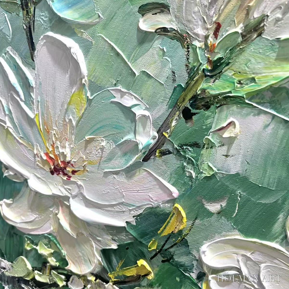 HOLMAN ART Jade Magnolias – White Magnolia Impasto Painting - image 3
