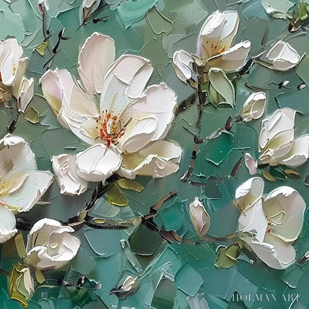 HOLMAN ART Jade Magnolias – White Magnolia Impasto Painting - image 4