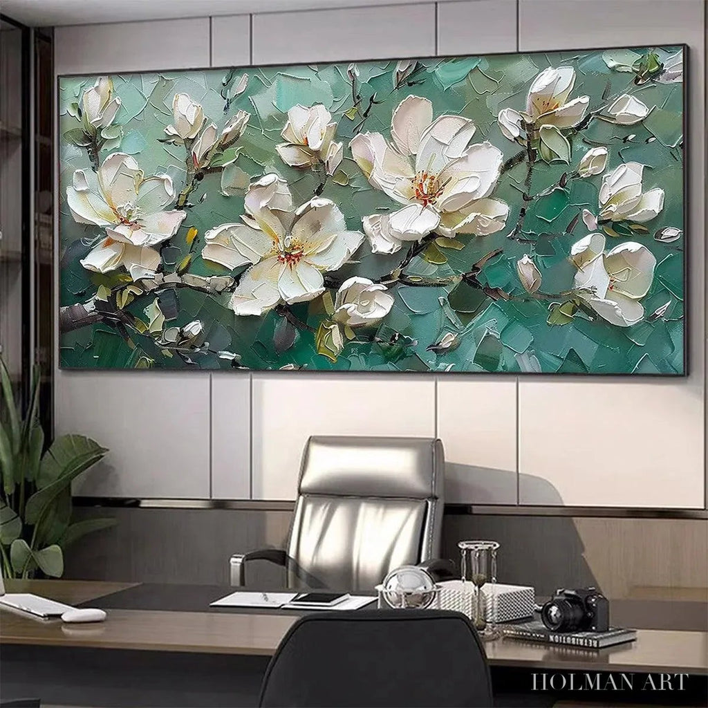 HOLMAN ART Jade Magnolias – White Magnolia Impasto Painting - image 5