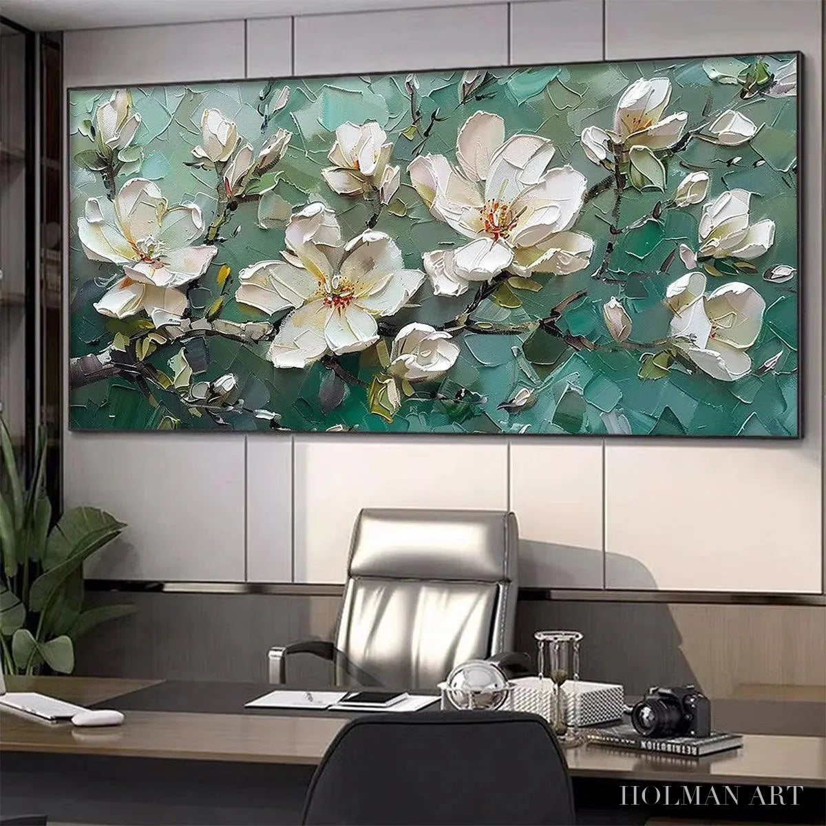 HOLMAN ART Jade Magnolias – White Magnolia Impasto Painting - image 5