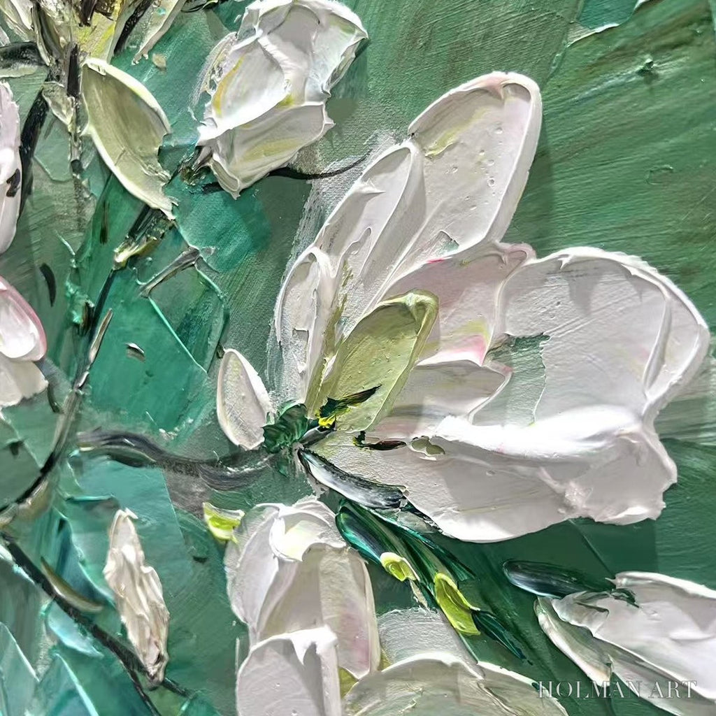 HOLMAN ART Jade Magnolias – White Magnolia Impasto Painting - image 6