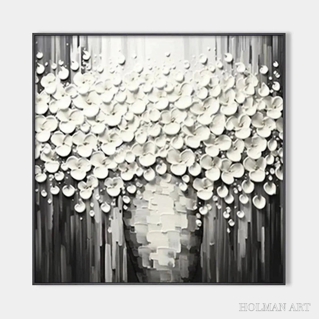 HOLMAN ART White Bouquet – Textured White Floral Painting on Grey Background - image 1