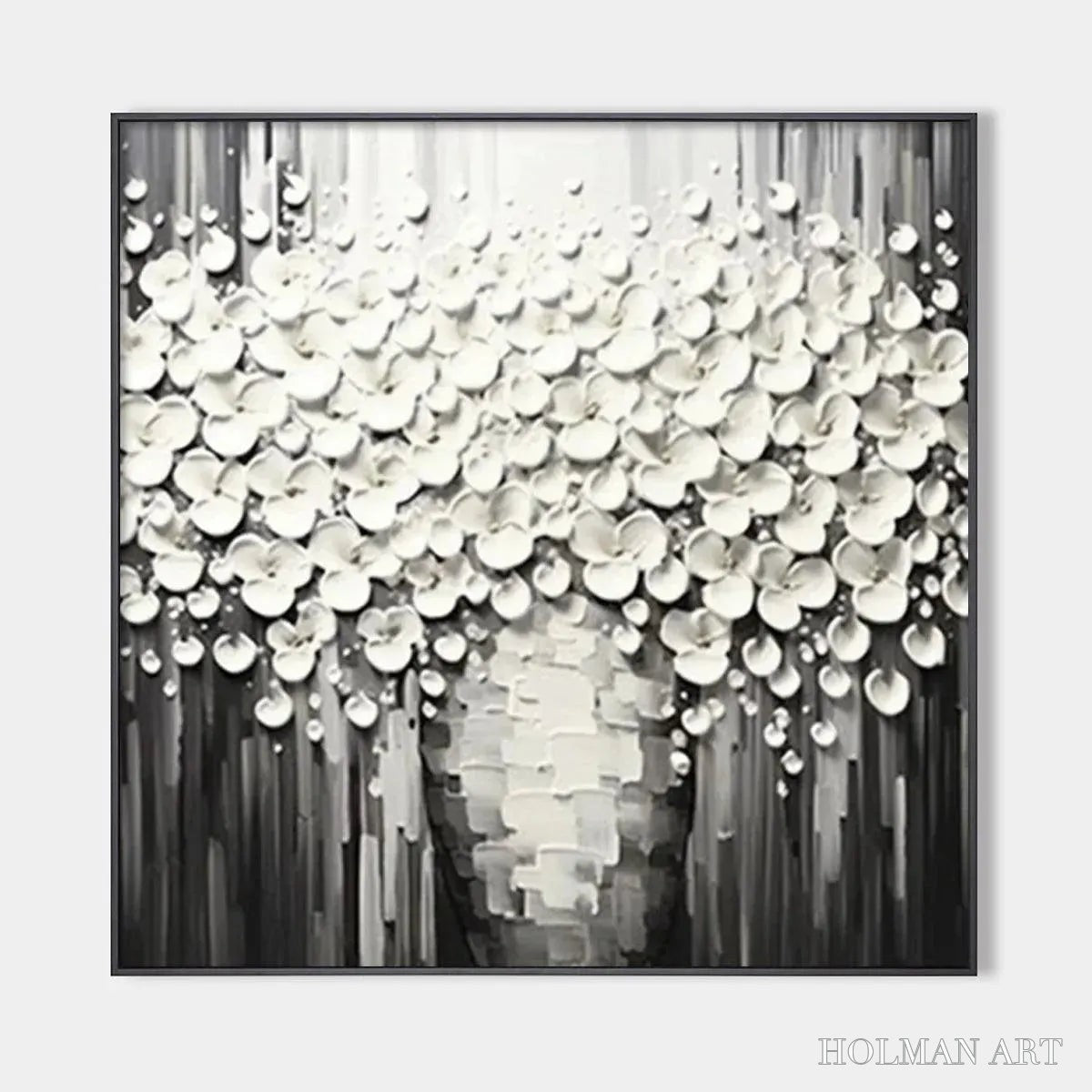 HOLMAN ART White Bouquet – Textured White Floral Painting on Grey Background - image 1