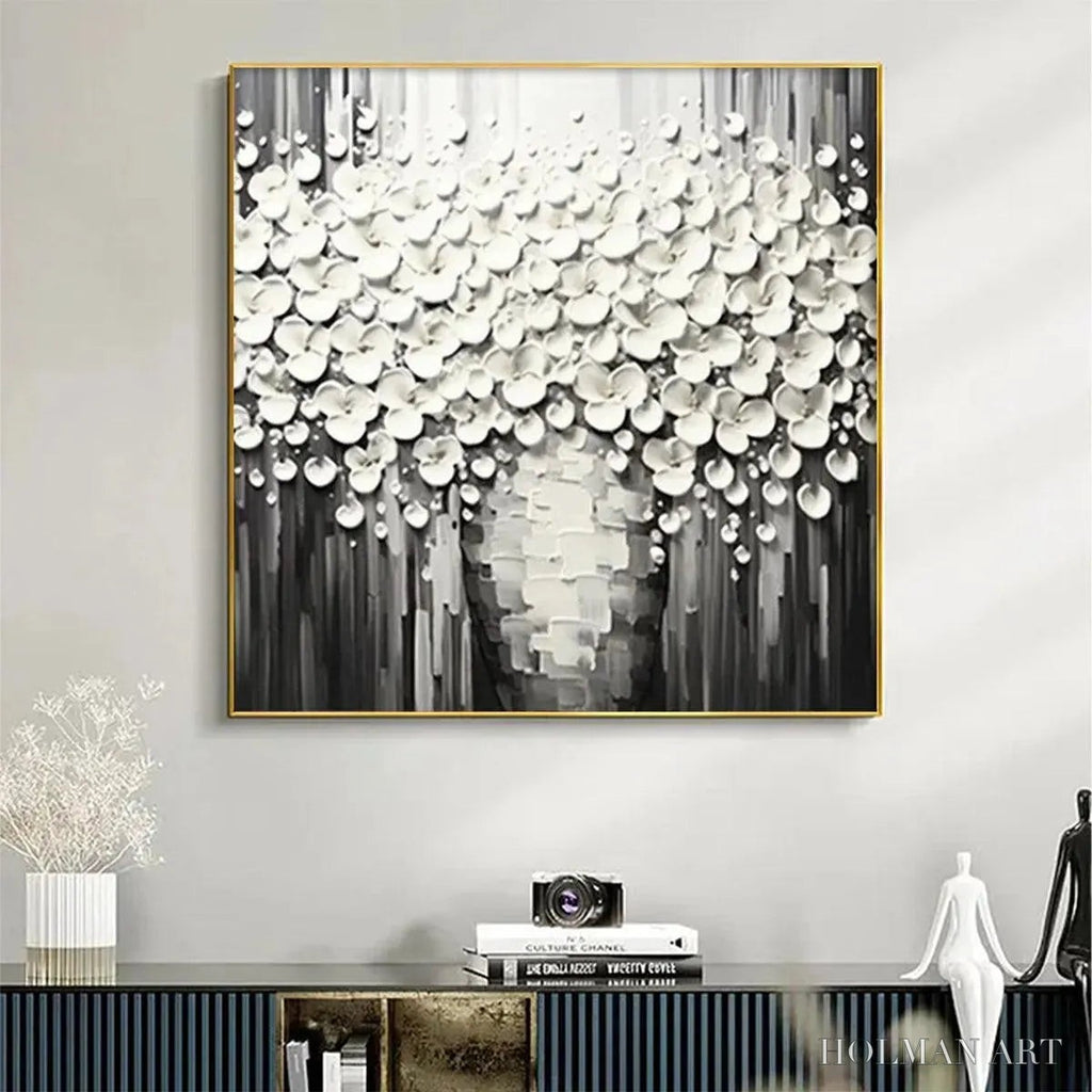 HOLMAN ART White Bouquet – Textured White Floral Painting on Grey Background - image 4