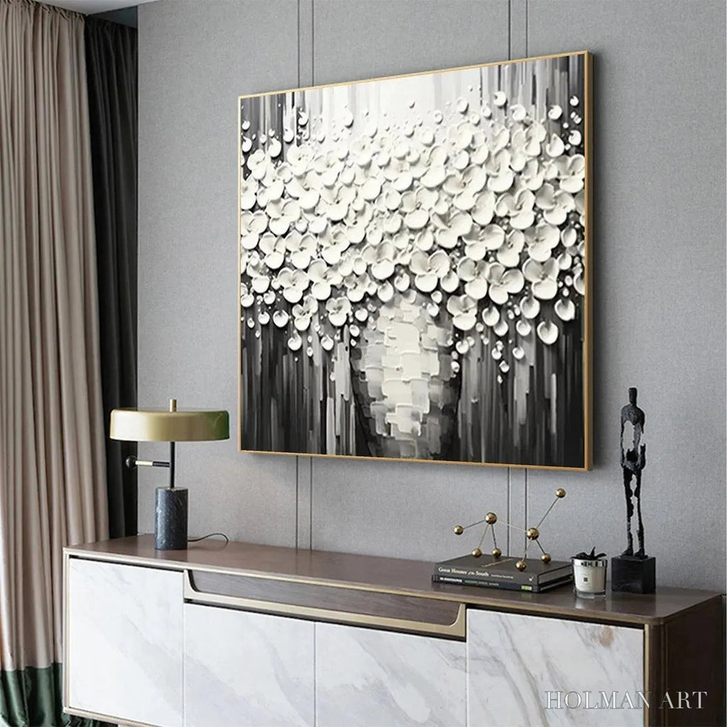 HOLMAN ART White Bouquet – Textured White Floral Painting on Grey Background - image 6