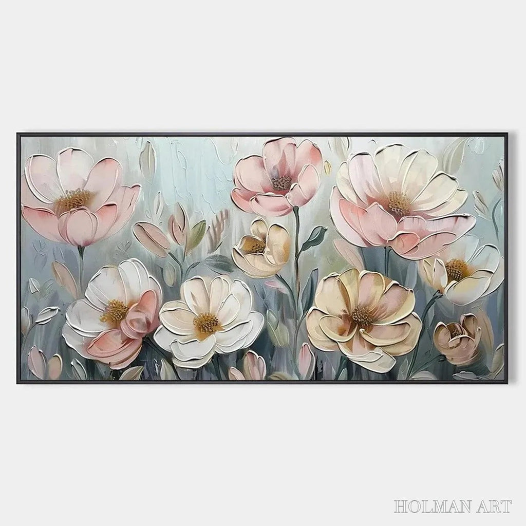 HOLMAN ART Soft Blossoms – Textured Impasto Floral Painting in Soft Pink and White - image 1