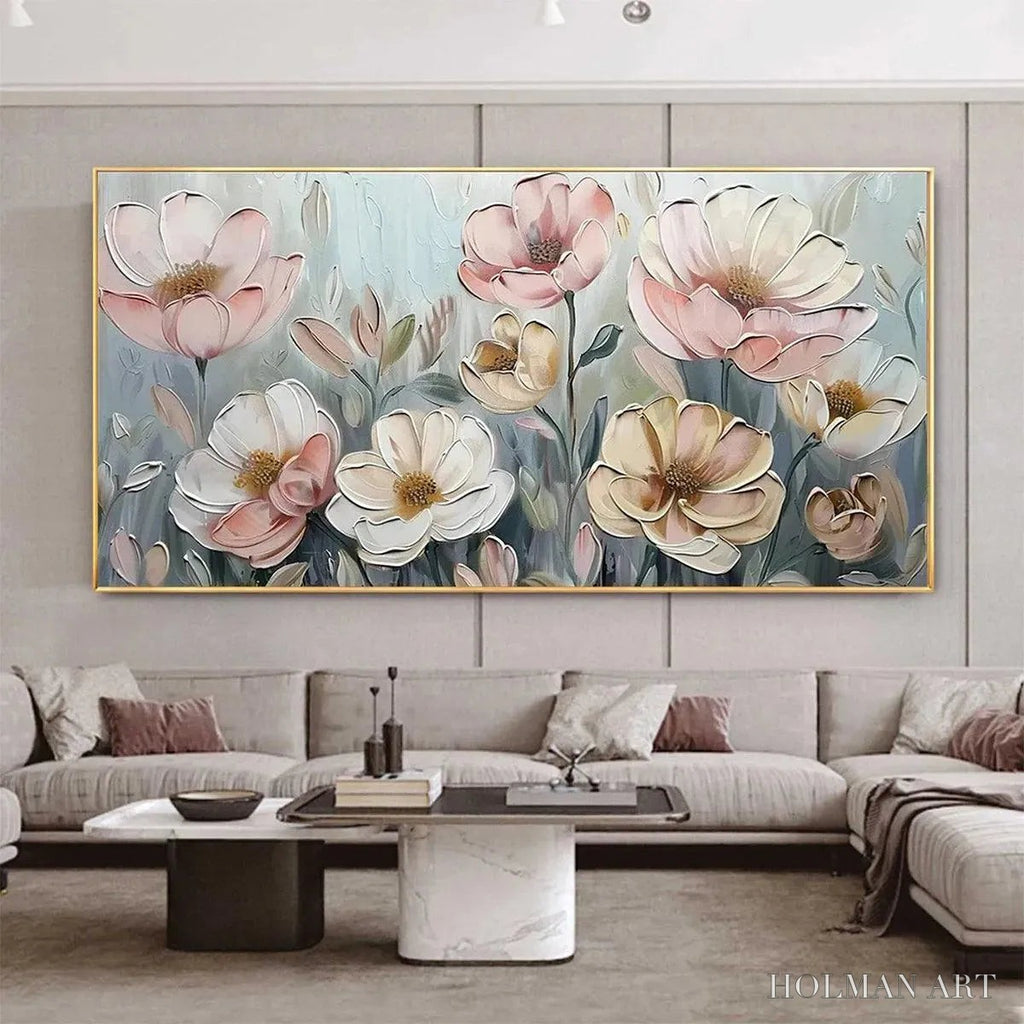 HOLMAN ART Soft Blossoms – Textured Impasto Floral Painting in Soft Pink and White - image 2