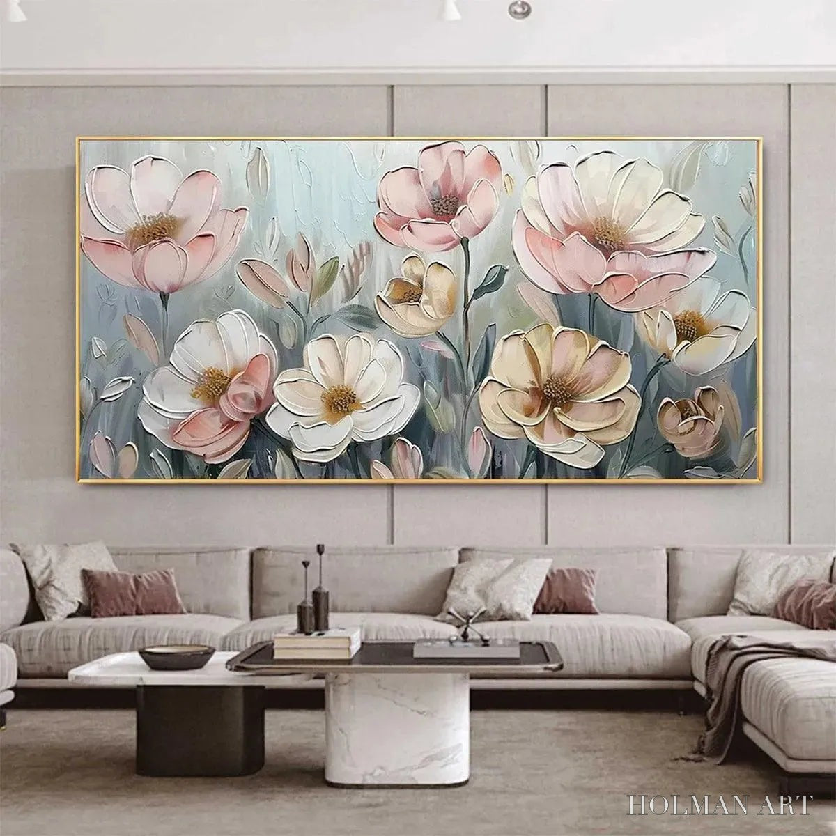 HOLMAN ART Soft Blossoms – Textured Impasto Floral Painting in Soft Pink and White - image 2