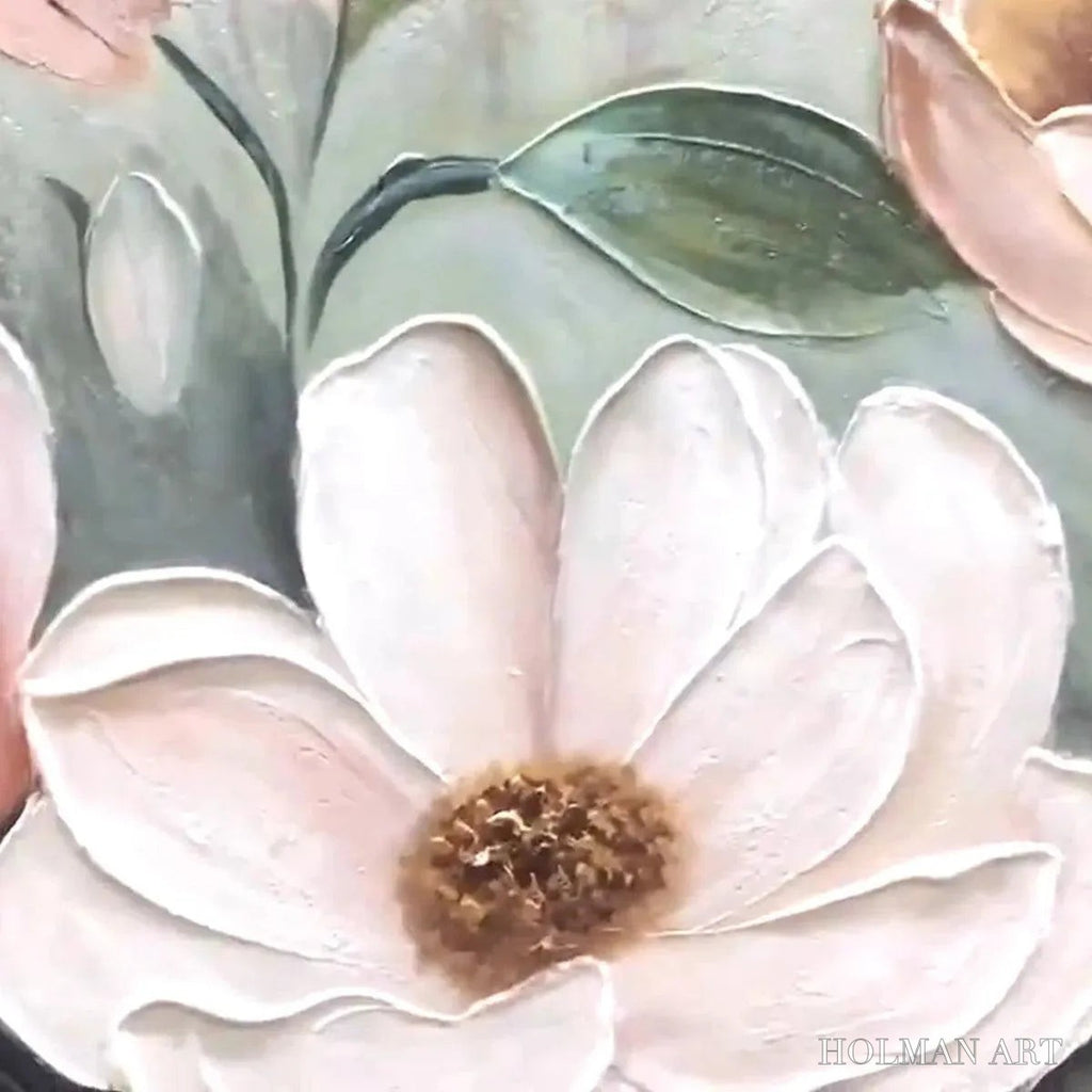 HOLMAN ART Soft Blossoms – Textured Impasto Floral Painting in Soft Pink and White - image 3