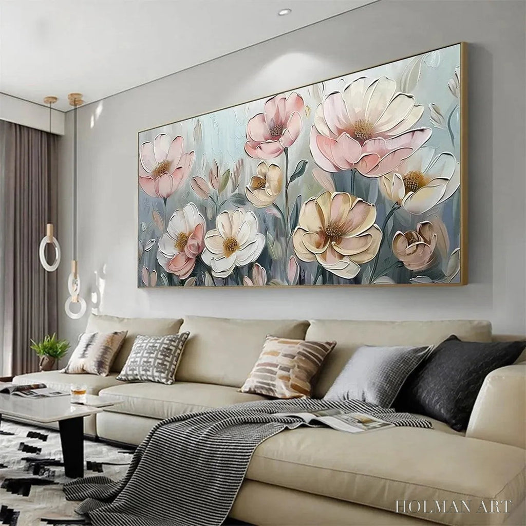HOLMAN ART Soft Blossoms – Textured Impasto Floral Painting in Soft Pink and White - image 4