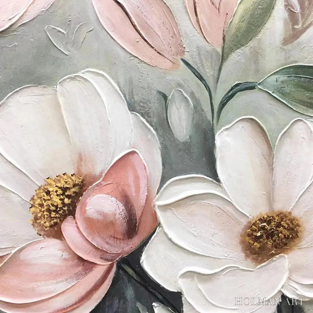 HOLMAN ART Soft Blossoms – Textured Impasto Floral Painting in Soft Pink and White - image 5