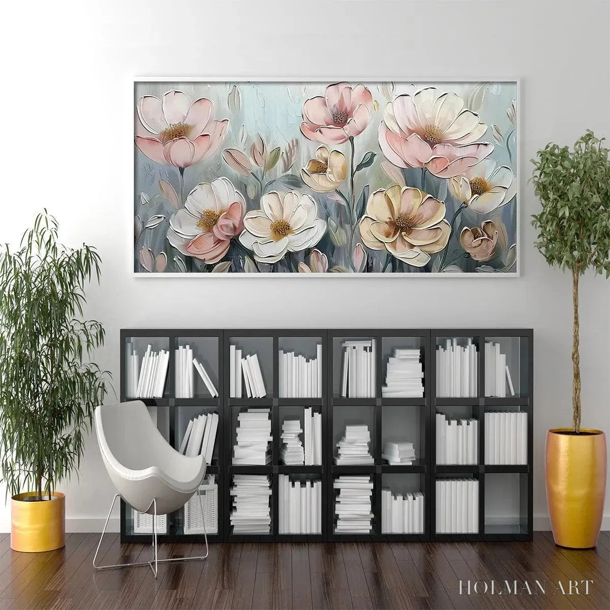 HOLMAN ART Soft Blossoms – Textured Impasto Floral Painting in Soft Pink and White - image 6