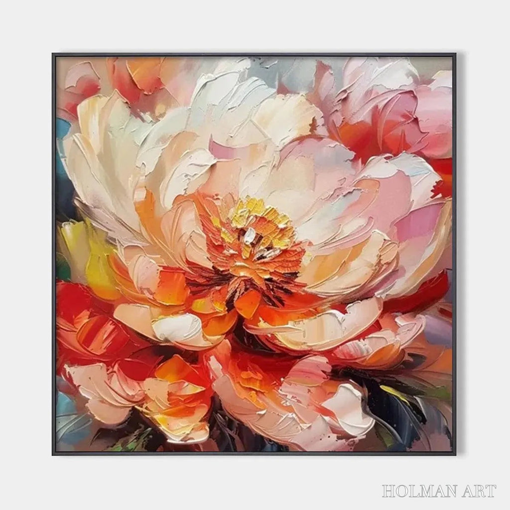 HOLMAN ART Blooming Peony – Textured Impasto Peony Painting in Pink and Orange - image 1