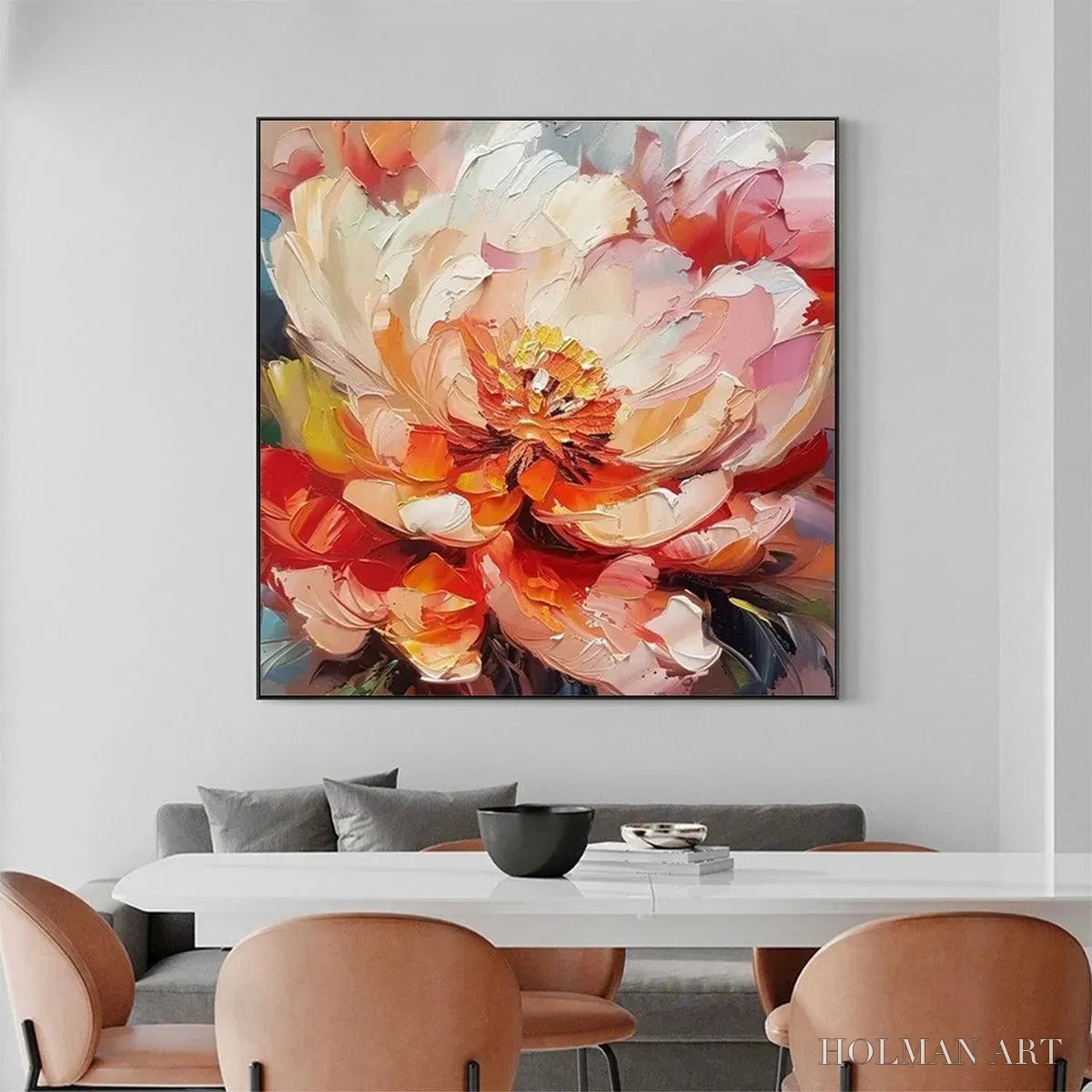 HOLMAN ART Blooming Peony – Textured Impasto Peony Painting in Pink and Orange - image 2