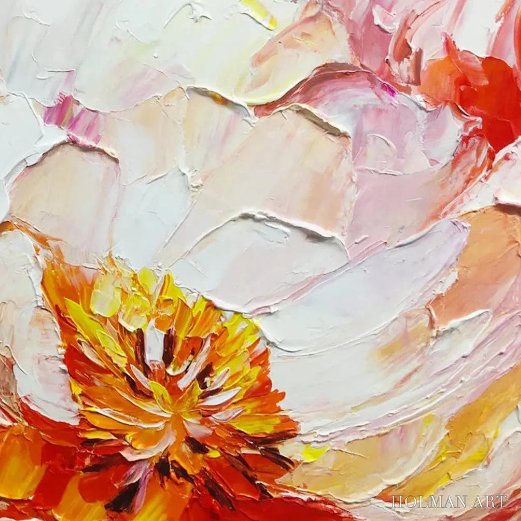 HOLMAN ART Blooming Peony – Textured Impasto Peony Painting in Pink and Orange - image 3