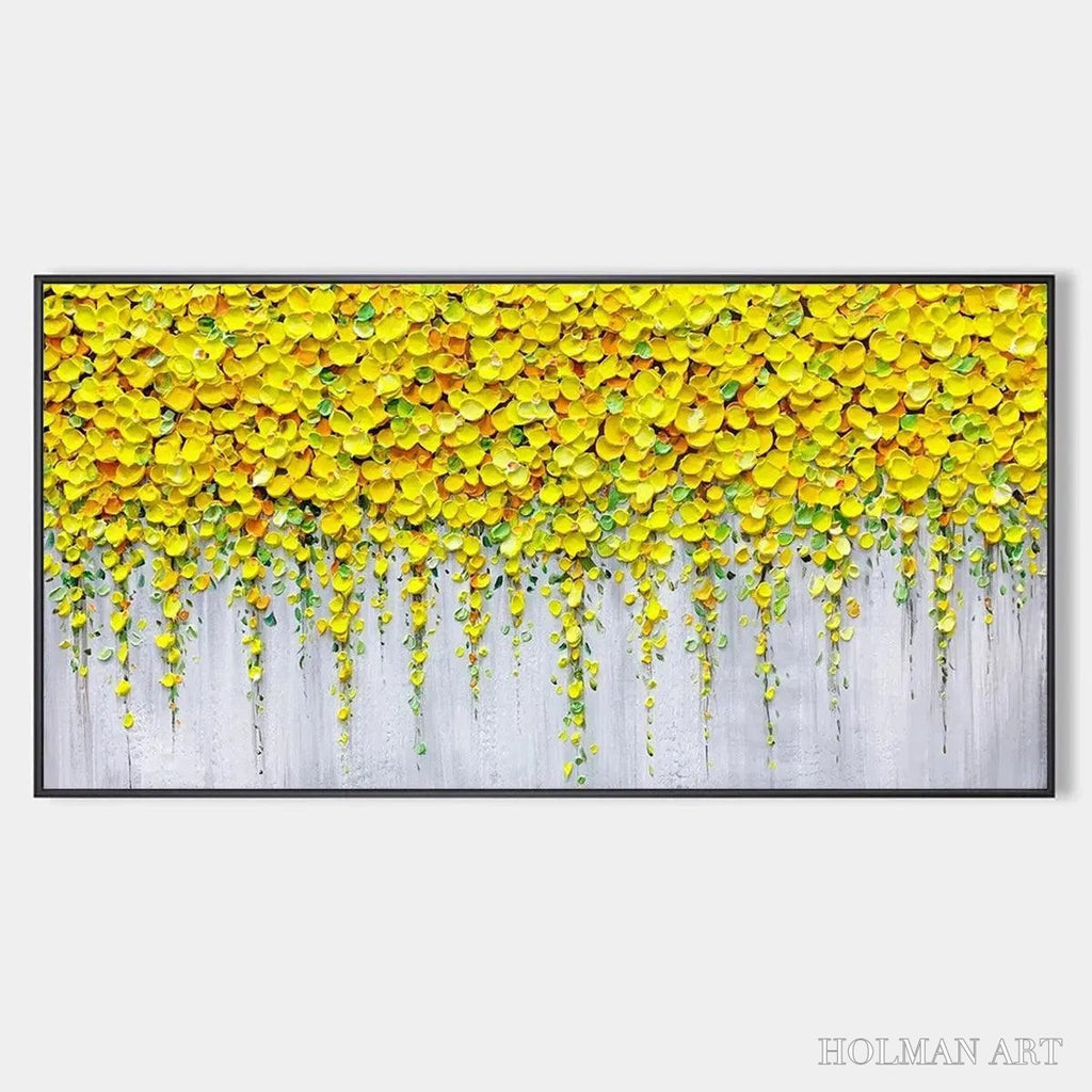 HOLMAN ART Golden Cascade – Textured Yellow Floral Painting on Grey Background - image 1