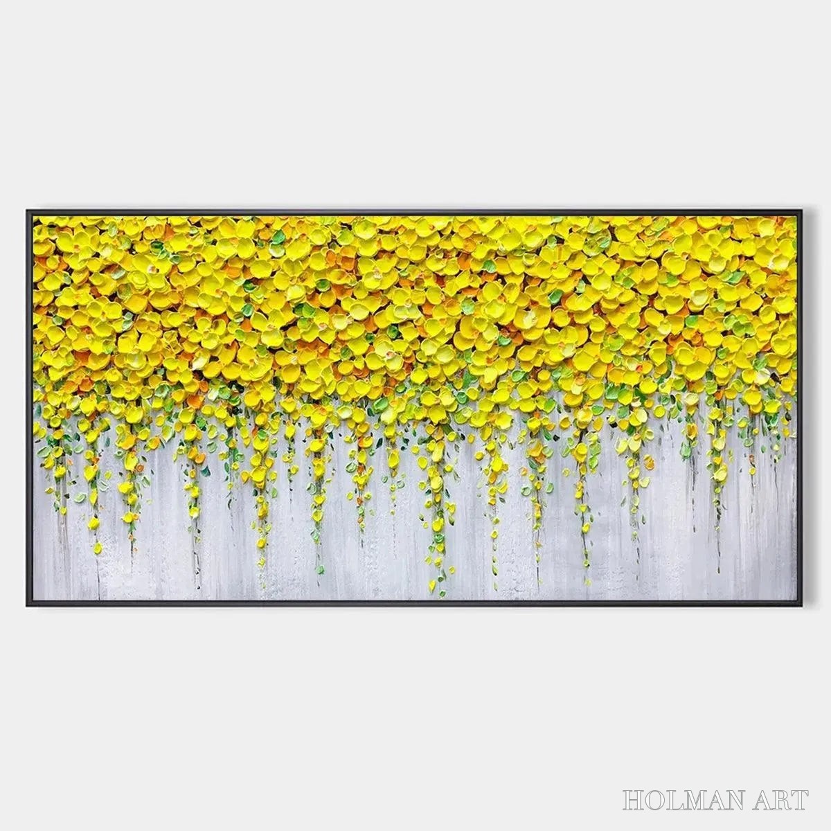 HOLMAN ART Golden Cascade – Textured Yellow Floral Painting on Grey Background - image 1