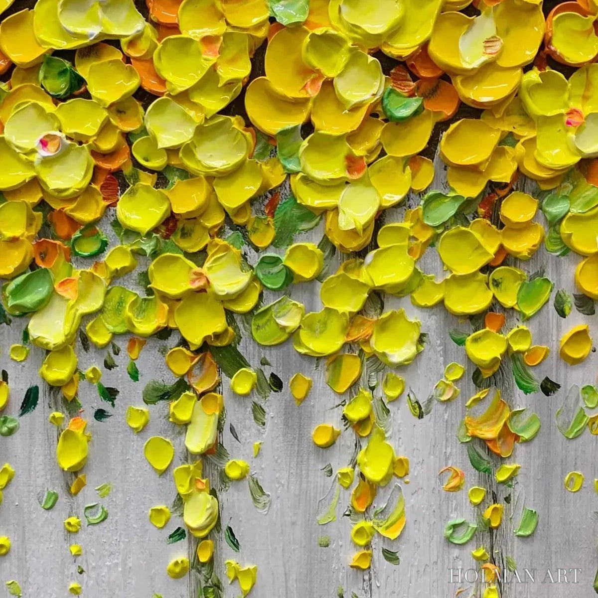 HOLMAN ART Golden Cascade – Textured Yellow Floral Painting on Grey Background - image 3