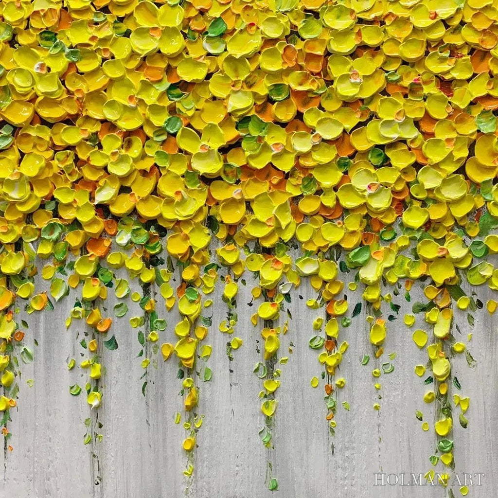 HOLMAN ART Golden Cascade – Textured Yellow Floral Painting on Grey Background - image 5