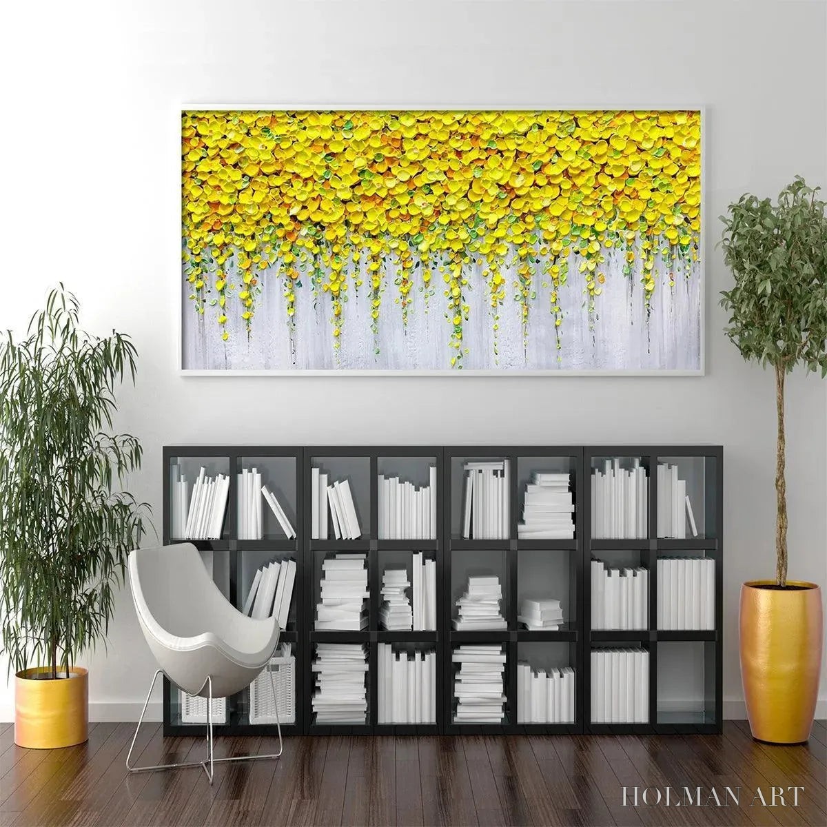 HOLMAN ART Golden Cascade – Textured Yellow Floral Painting on Grey Background - image 6